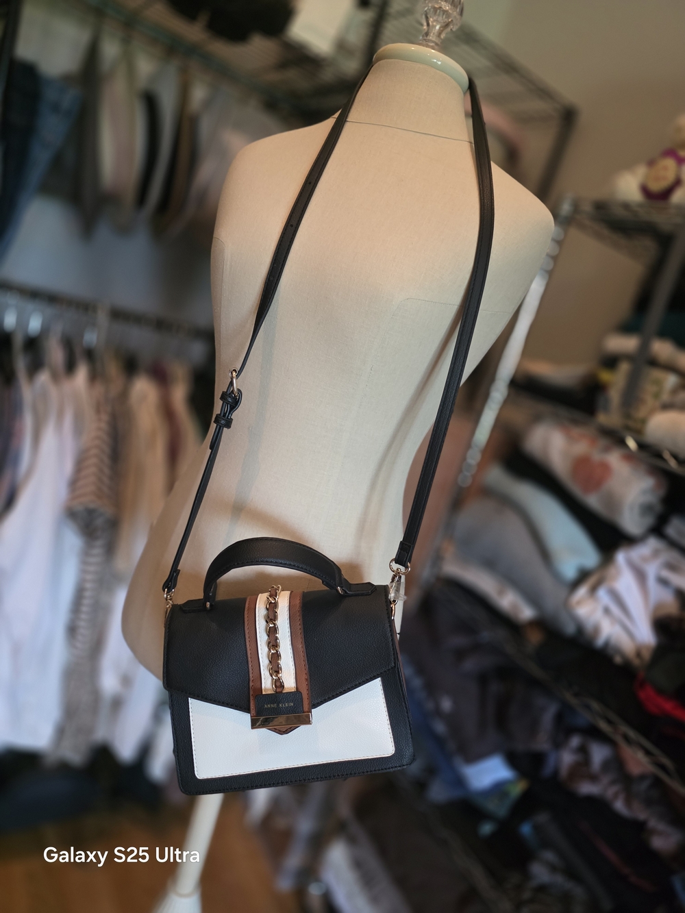 Anne Klein Black & White Structured Crossbody Satchel